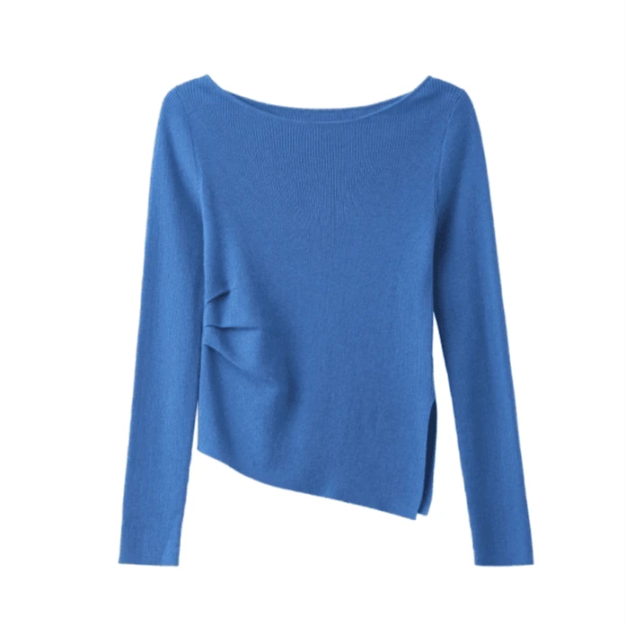 L·W/画而诗春季新款气质时尚圆领套头褶皱显瘦长袖针织衫LBD54213