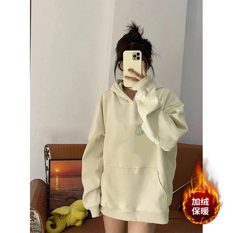 美式外套春秋季连帽长袖卫衣女时尚宽松加绒慵懒风上衣冬季ins潮