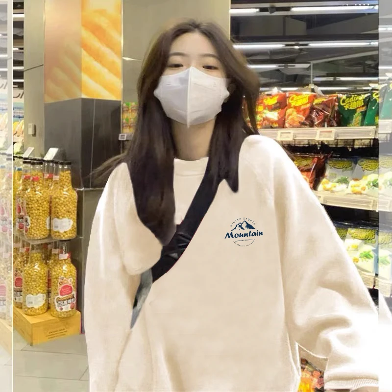 春秋女款卫衣宽松设计感长袖上衣服冬季加绒时尚套头慵懒风外套女