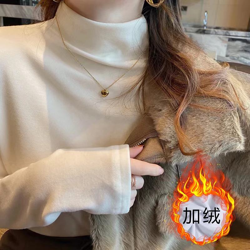 秋冬季女士内搭打底衫加厚德绒长袖t恤磨毛保暖半高领内搭上衣服