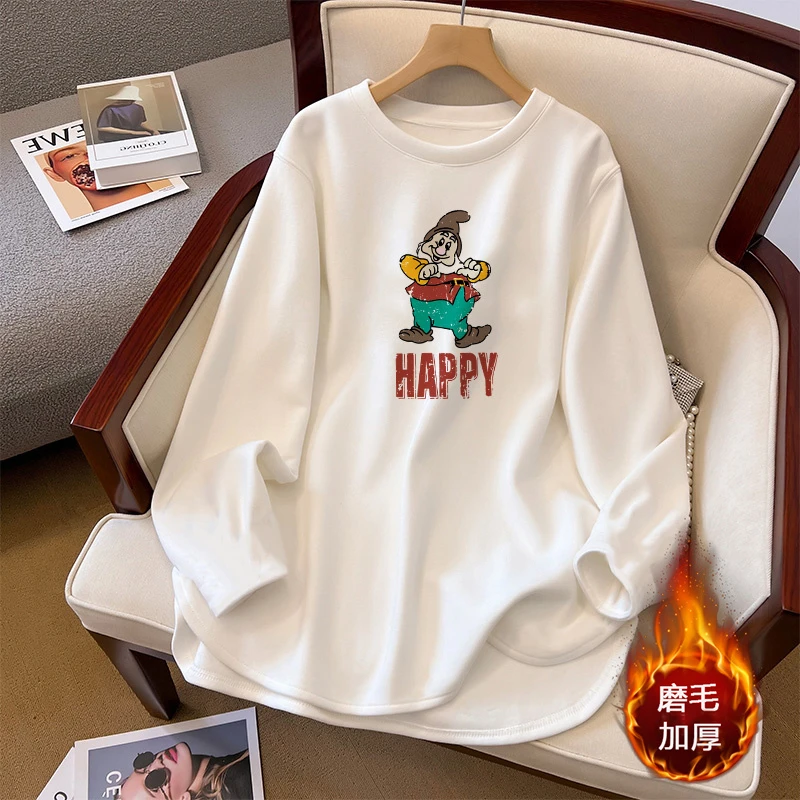 韩版中长款德绒打底衫女内搭秋冬季宽松长袖t恤加厚不规则上衣服