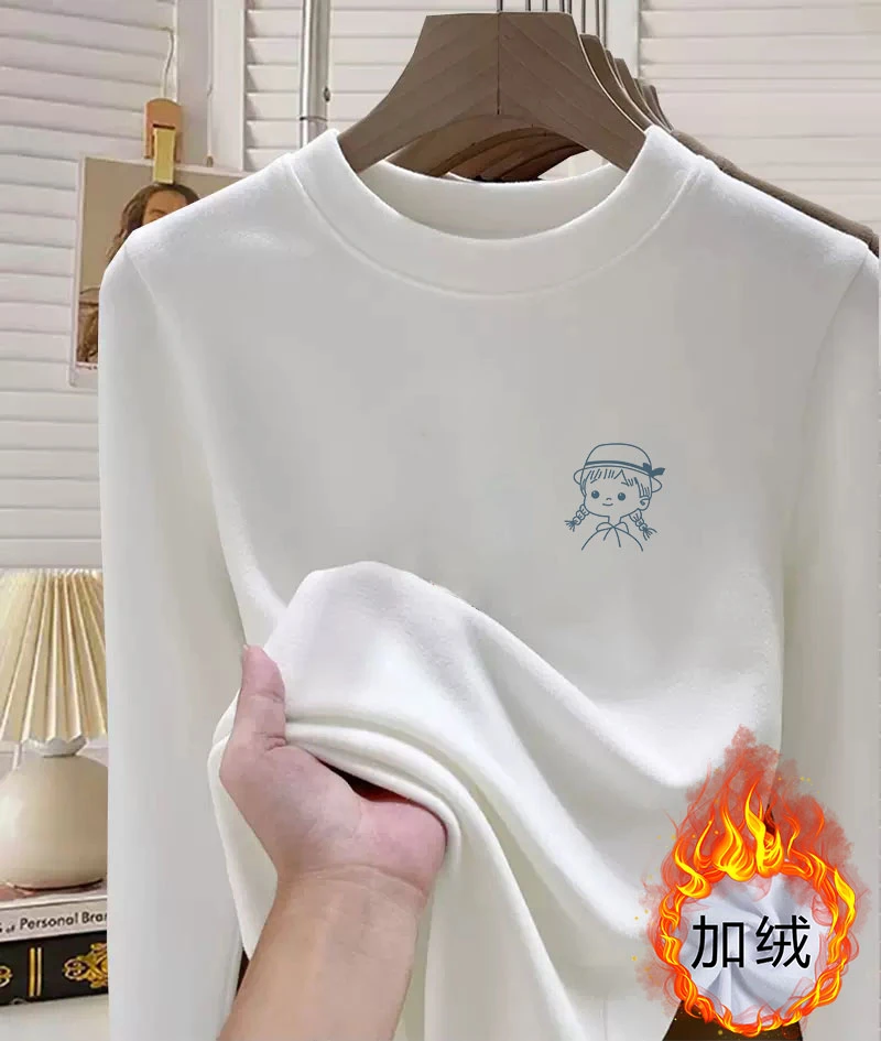 双面德绒磨毛打底衫女内搭保暖加厚长袖t恤秋冬中长款洋气上衣服