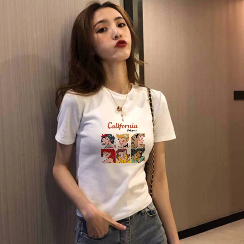 夏季短袖t恤女款正肩上衣服修身显瘦时尚打底衫印花半袖体恤ins潮