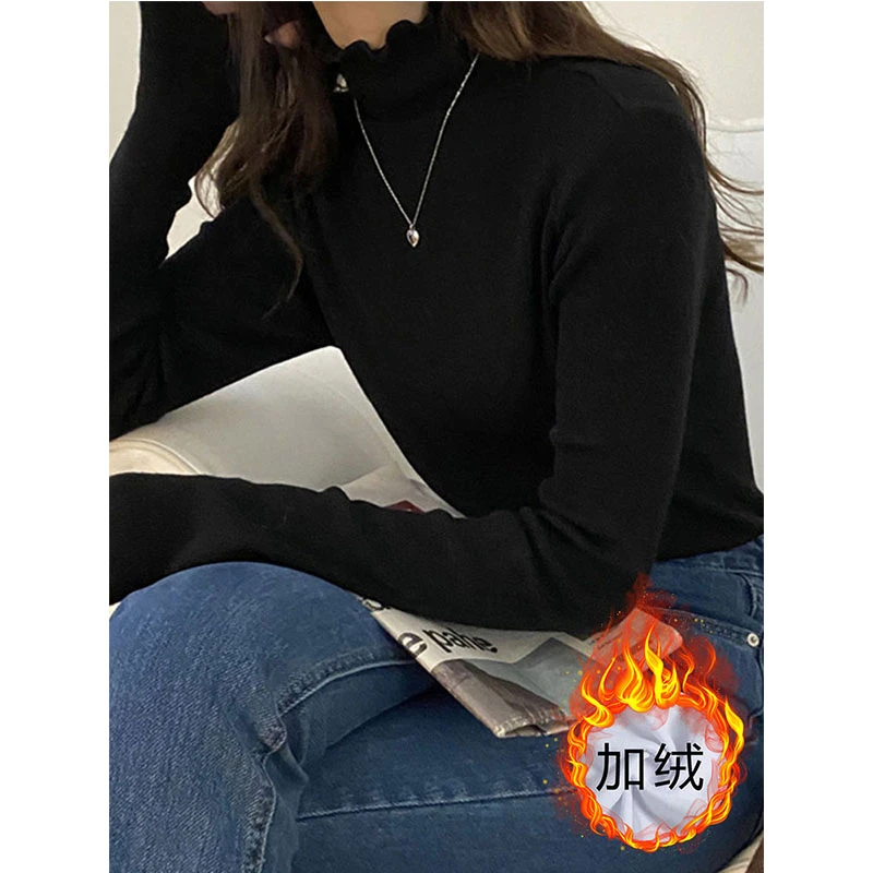 女士内搭德绒打底衫秋冬季修身长袖t恤修身洋气保暖半高领上衣女