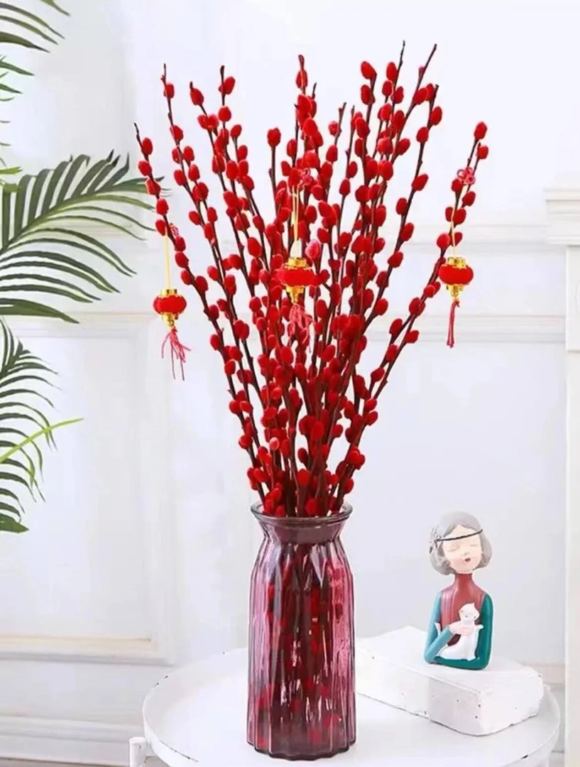 【60公分银柳】银柳真花鲜枝客厅干花摆放件红色年宵花卉喜庆摆件