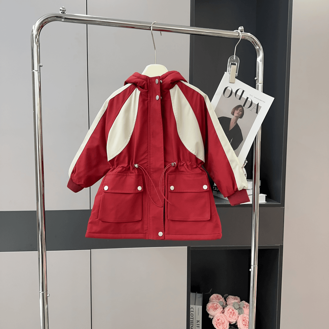 【波波家】女童2023秋冬韩版加绒洋气童装棉服收腰派克服--Y1179