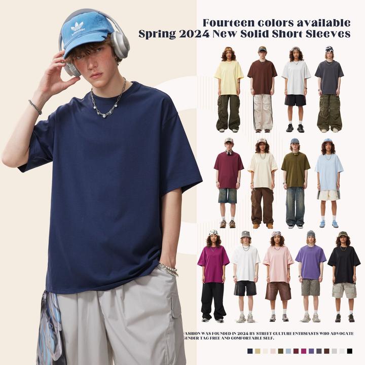 纯棉短袖t恤男款夏季潮牌宽松半袖青少年上衣男生美式T恤