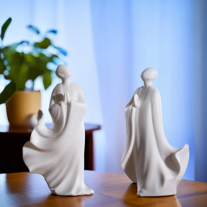 创意陶瓷白瓷无相佛摆件中式玄关家居客厅酒柜现代简约装饰品摆设