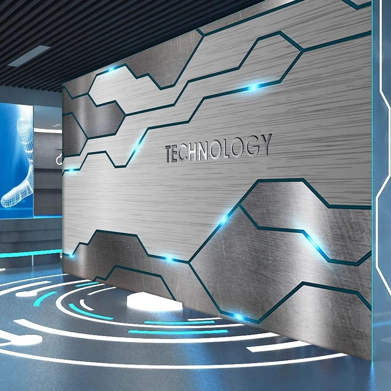3d科技感公司前台展厅壁纸办公室工作室墙布电竞网吧酒吧KTV墙纸