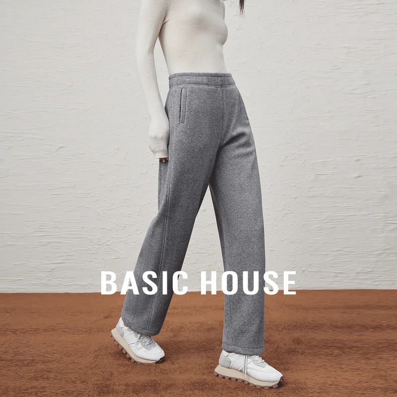 Basic House/百家好冬季直筒格雷系加绒修身女阔腿裤-B0623H5Y792