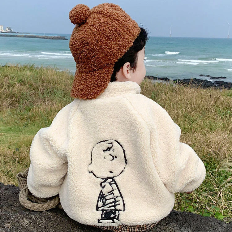 巴拉男童加绒卫衣宝宝冬装新款儿童羊羔绒刺绣套头外套潮小童加厚