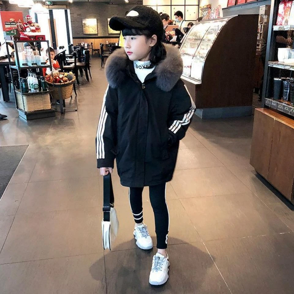 巴拉女童派克服男童加厚棉衣新款儿童洋气冬装时尚外套棉袄中长款