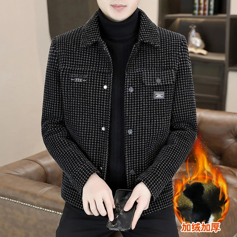 秋冬季毛呢大衣男潮流时尚加绒加厚个性夹克休闲帅气保暖呢子外套