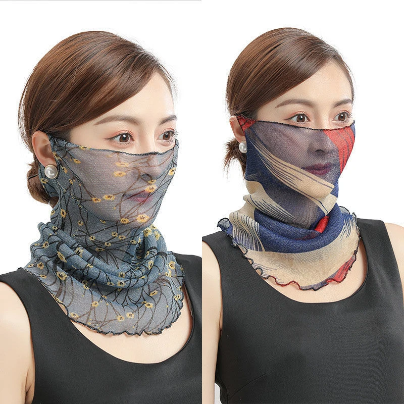 防晒面罩夏季防晒丝巾面纱冰丝女骑行防紫外线护颈围脖发带围巾潮