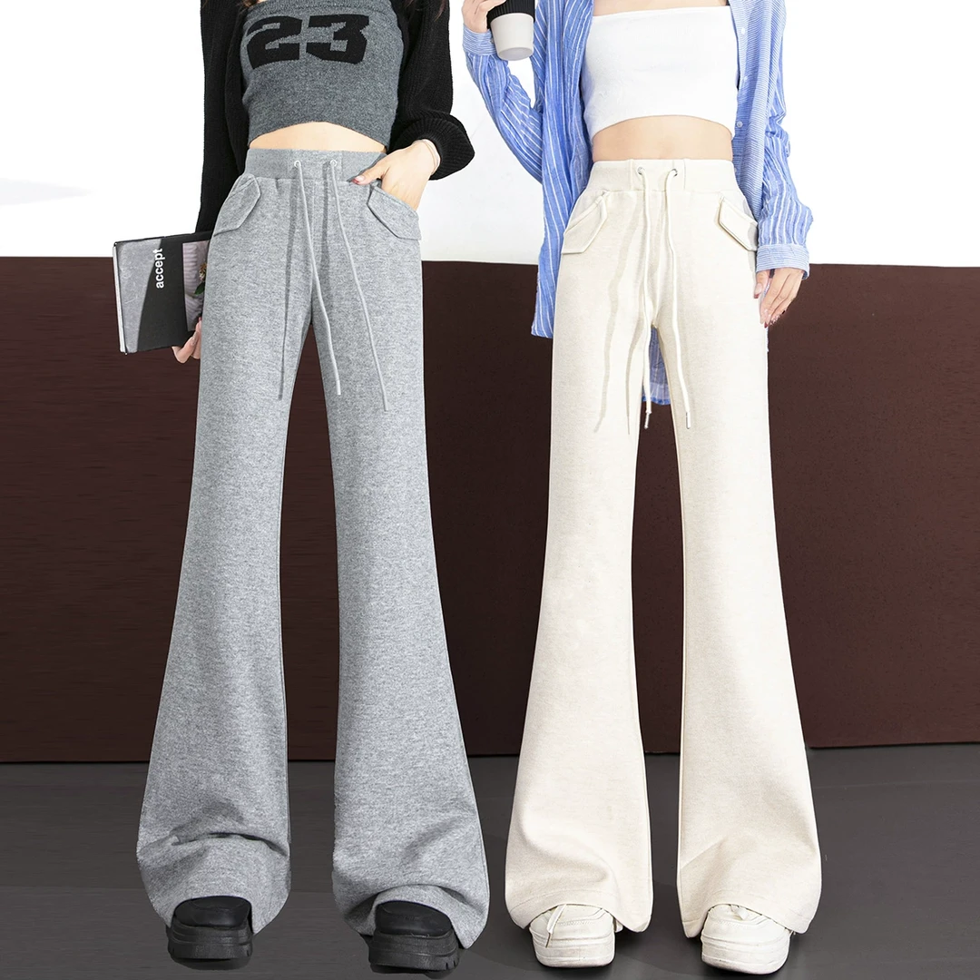 灰色卫裤垂感扩臀喇叭裤女春秋2025新款休闲裤高腰修身显瘦微喇裤