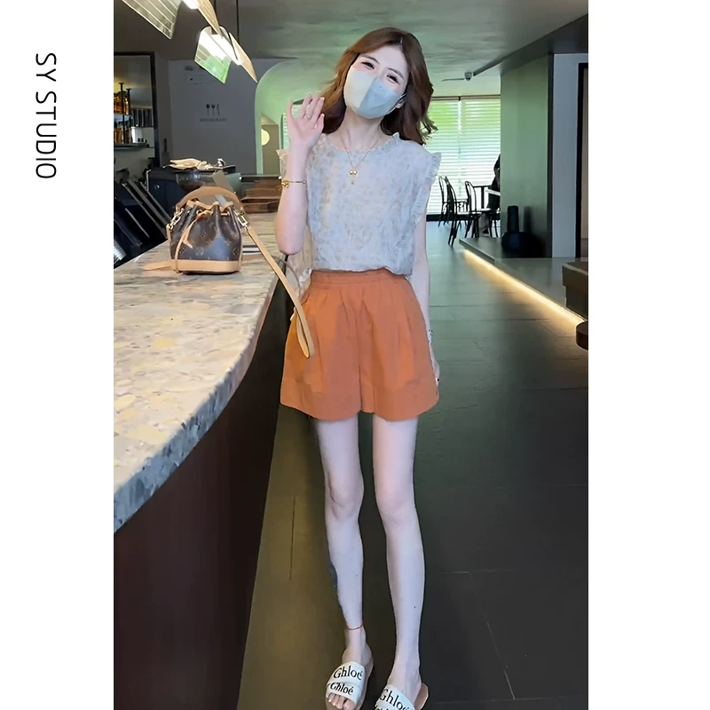 减龄搭配一整套夏装法式设计感洋气绝美小衫高腰休闲短裤时尚套装