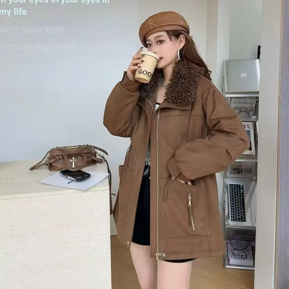 复古中长款加绒加厚休闲风显瘦抽绳毛领派克服秋冬女装