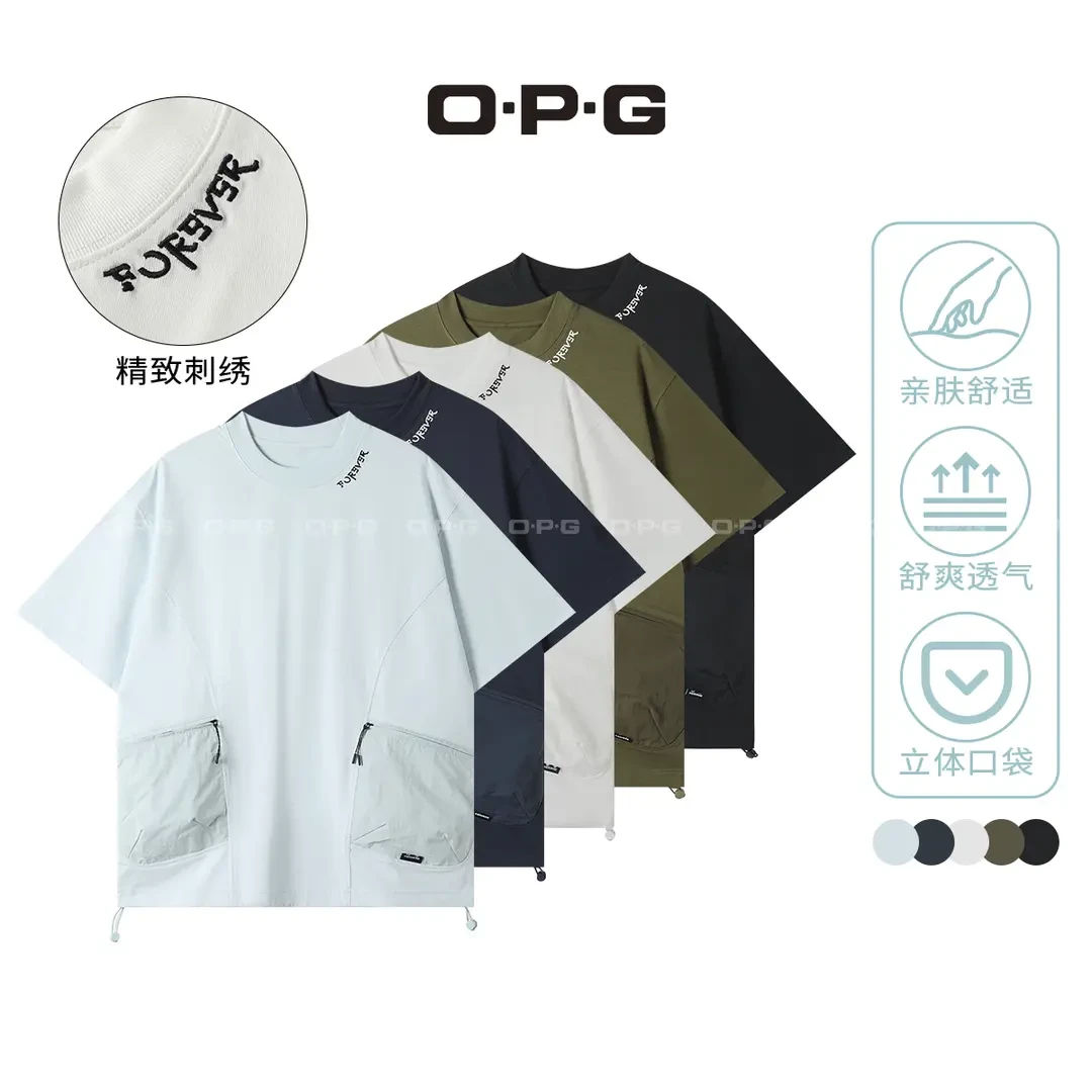 O.P.G【小众设计领口刺绣拼接透气T恤】夏季情侣百搭短袖短袖6002