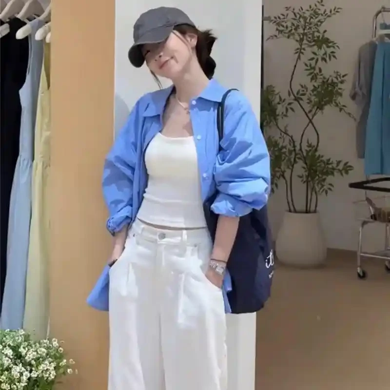 防晒衬衫女上衣薄款2025夏季新款宽松高级感小个子休闲长袖衬衣