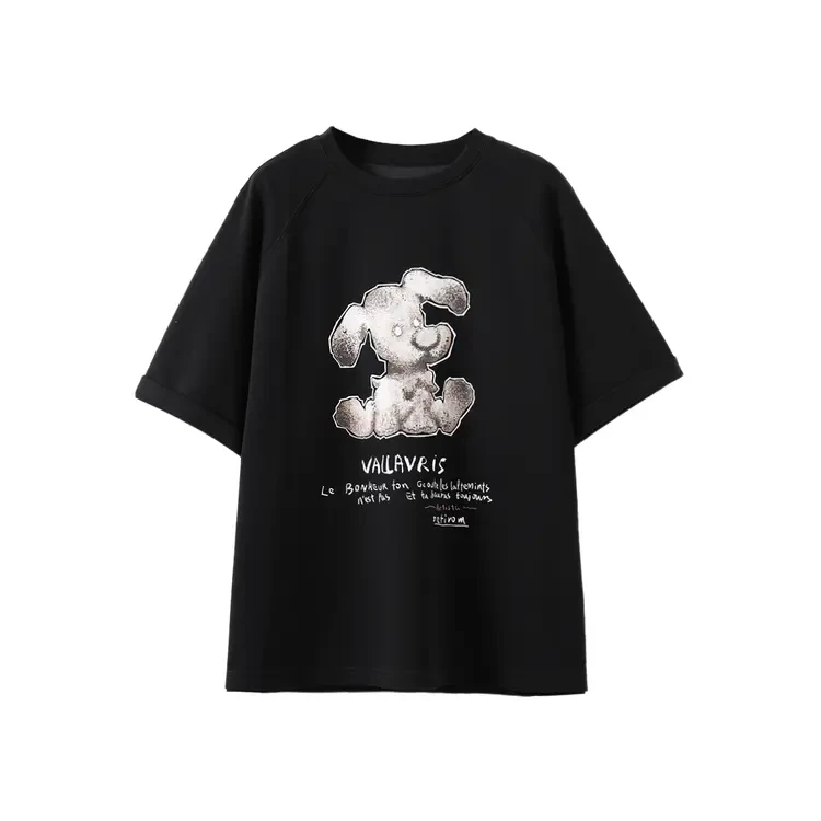 西町村屋休闲印花短袖宽松T恤女夏季新款简约百搭上衣XHAB10168