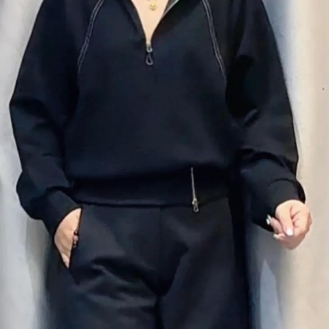 拉链显瘦立领秋季卫衣长袖拼接女士落肩袖运动加绒