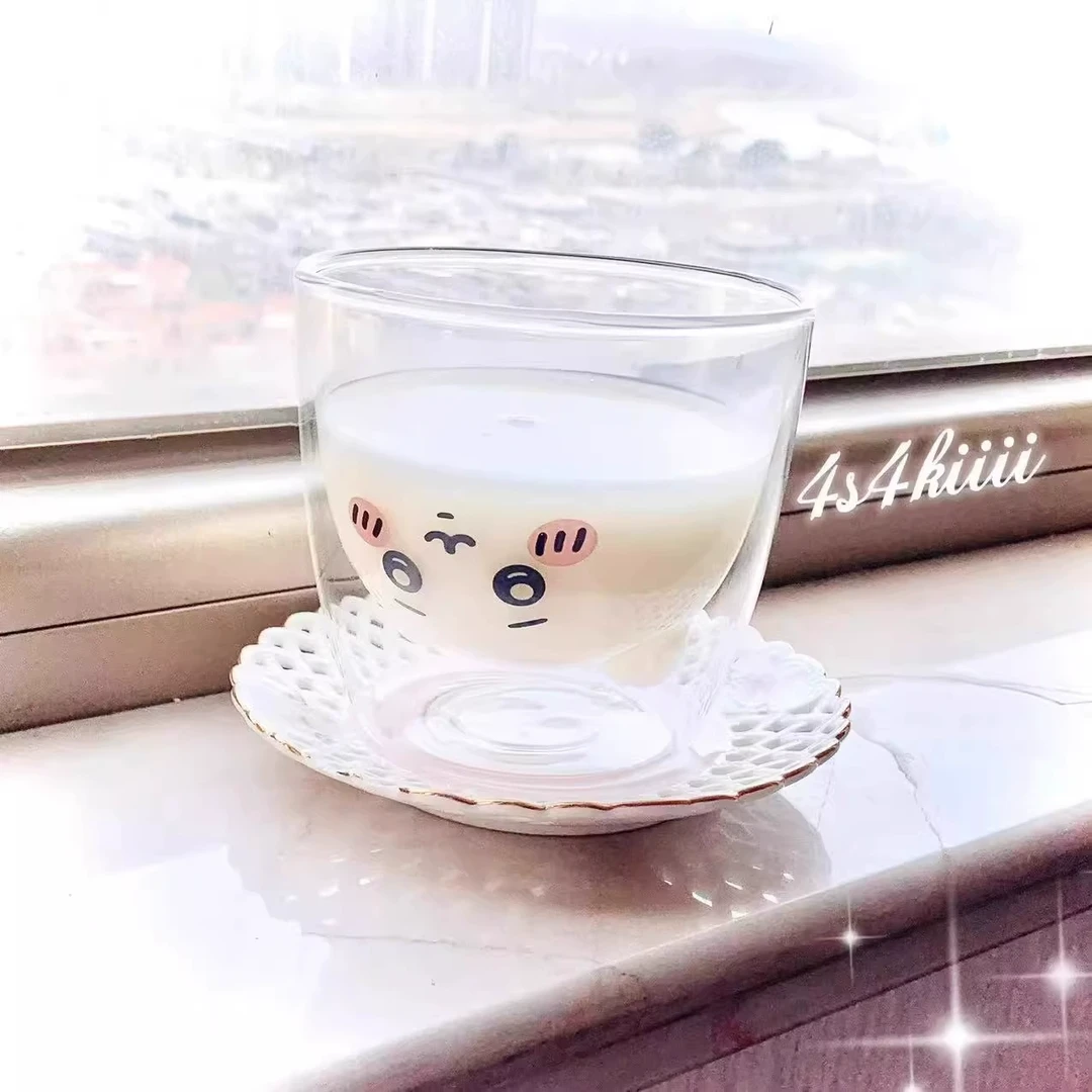 chiikawa吉伊卡哇周边卡通可爱立体双层玻璃杯乌萨奇吉伊杯子礼物