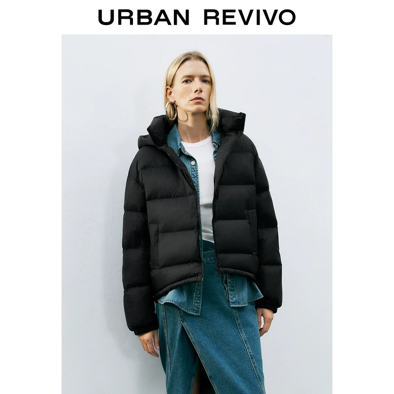UR2025秋季新款女装时尚休闲纯色绗缝连帽羽绒服UWM150008