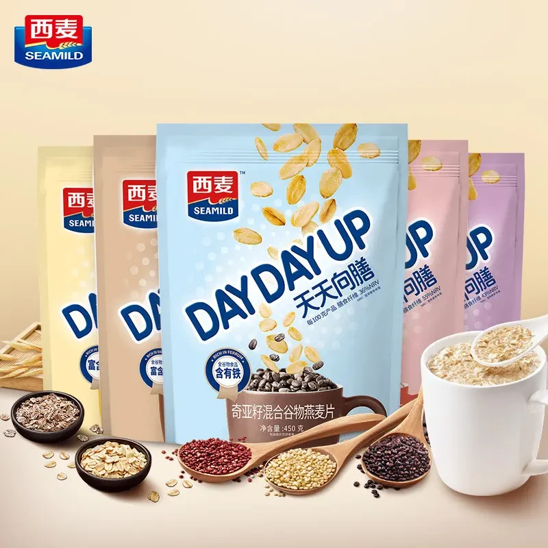 西麦亚麻籽奇亚籽混合谷物燕麦片450g三色藜麦高纤黑小麦胚芽麦片