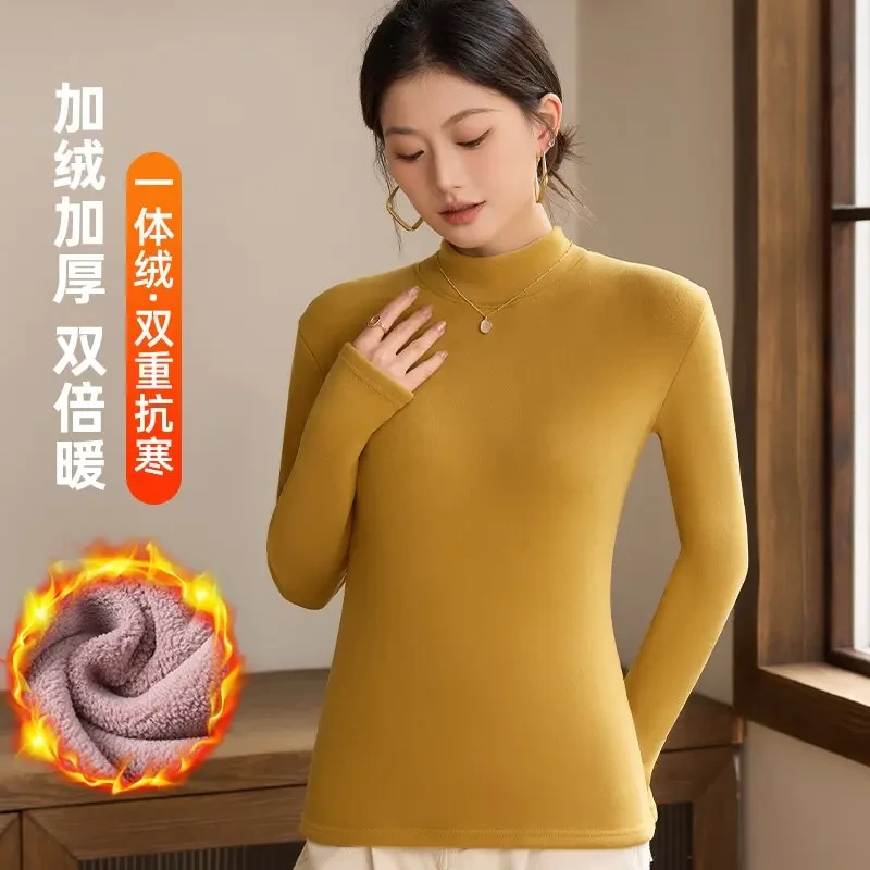 奥粒绒抗菌打底衫女新款保暖秋冬发热长袖加绒加厚外穿半高领打底