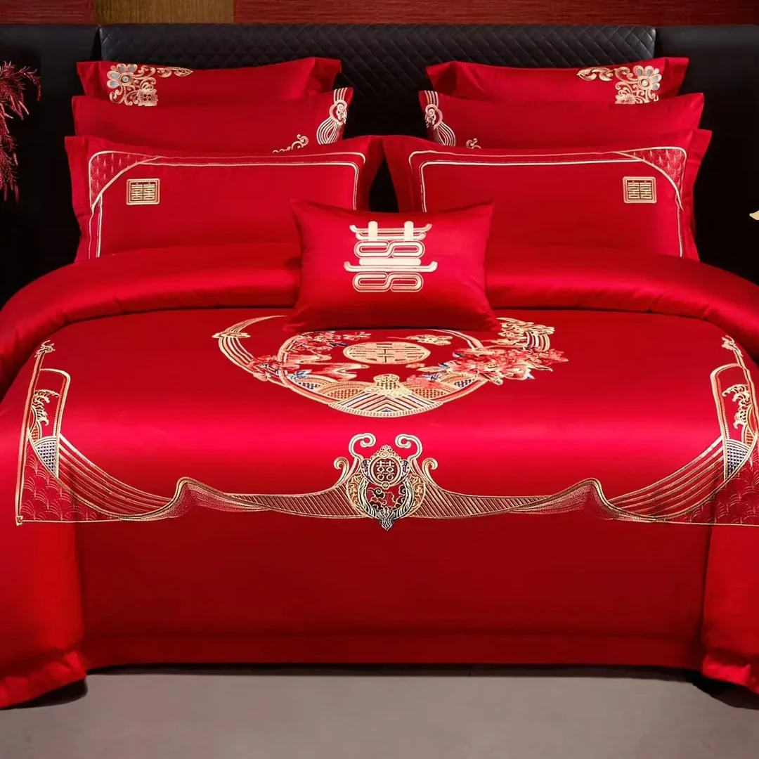 100支高档婚被婚床大红色四件套