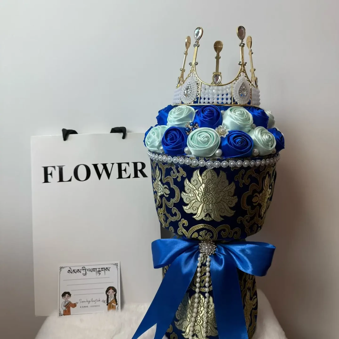 藏饰手工花束蓝色混搭款实拍图适合各种场合送礼必备