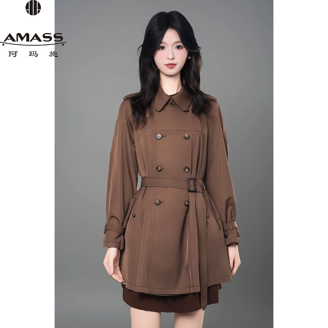 AMASS/阿玛施早春新款复古英伦风气质双排扣中长款风衣女 5400631