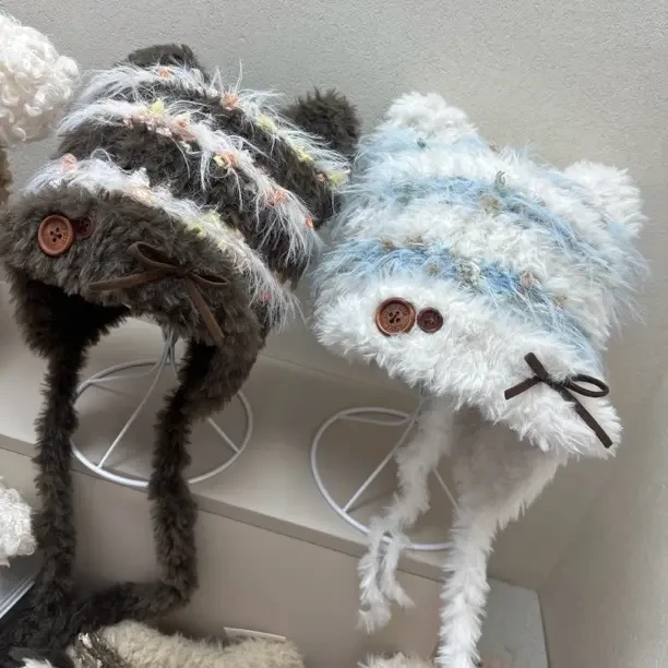 秋冬新款可爱猫耳朵毛绒堆堆帽显脸小保暖护耳帽备注颜色哈