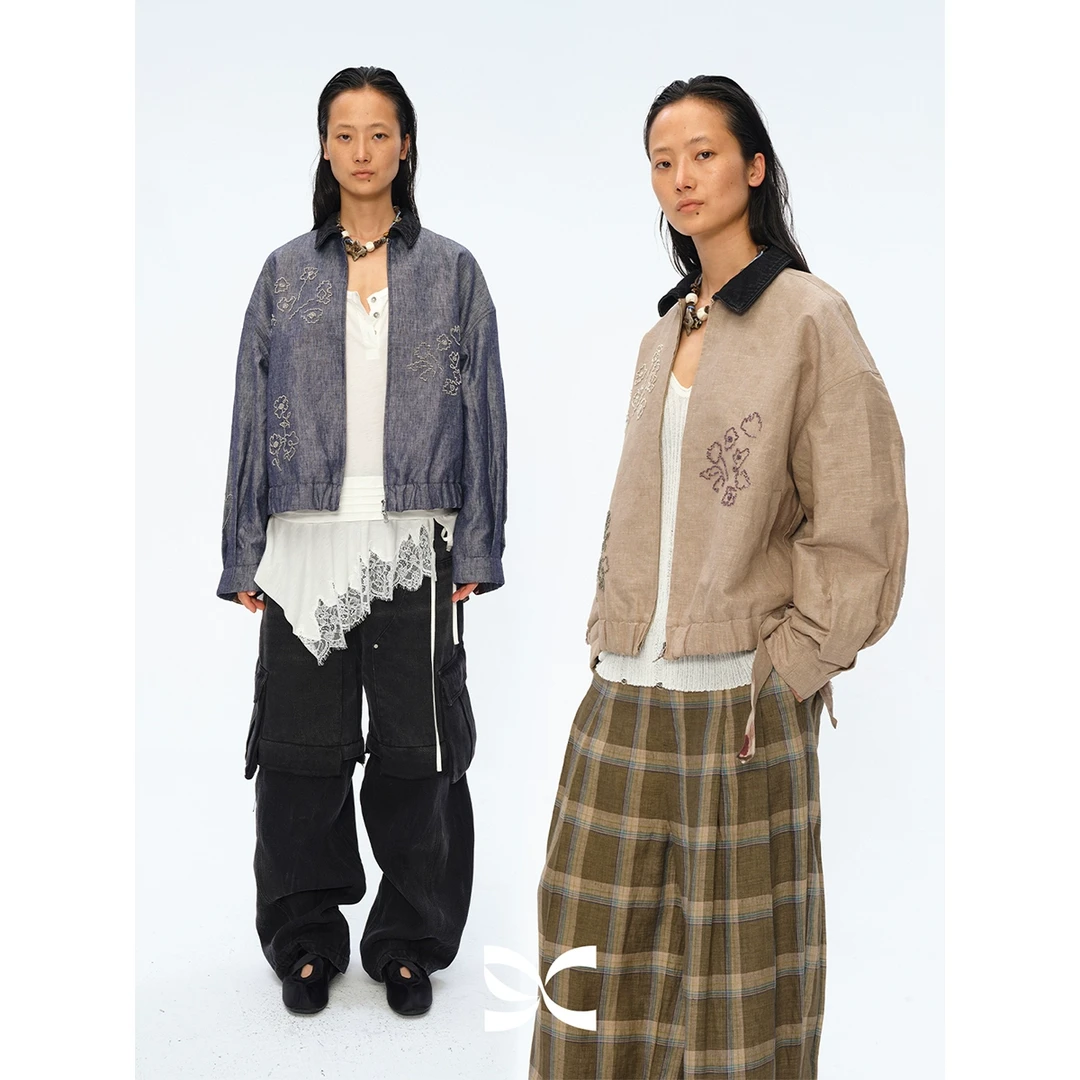 Square Circle 方圆艺术家联名印花手工刺绣珠片系带夹克拉链外套