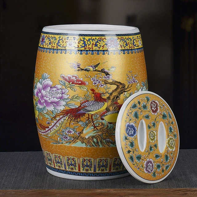 景德镇中式陶瓷米缸复古大米桶带盖50斤装储米罐家用密封防潮面缸