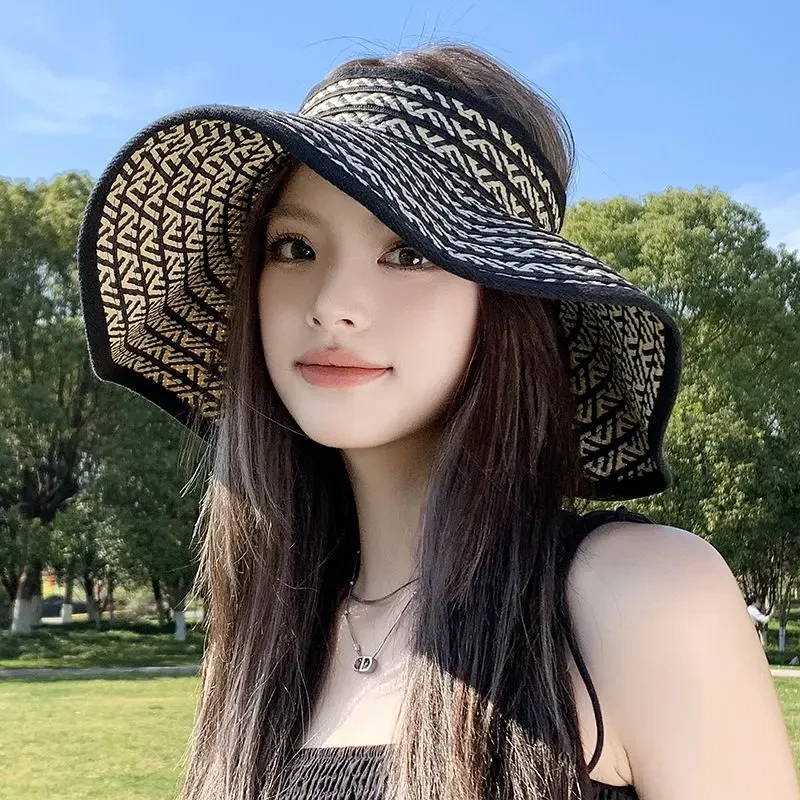 大檐可折叠出游防晒空顶帽子女款2025新款夏季遮阳帽防紫外线草帽