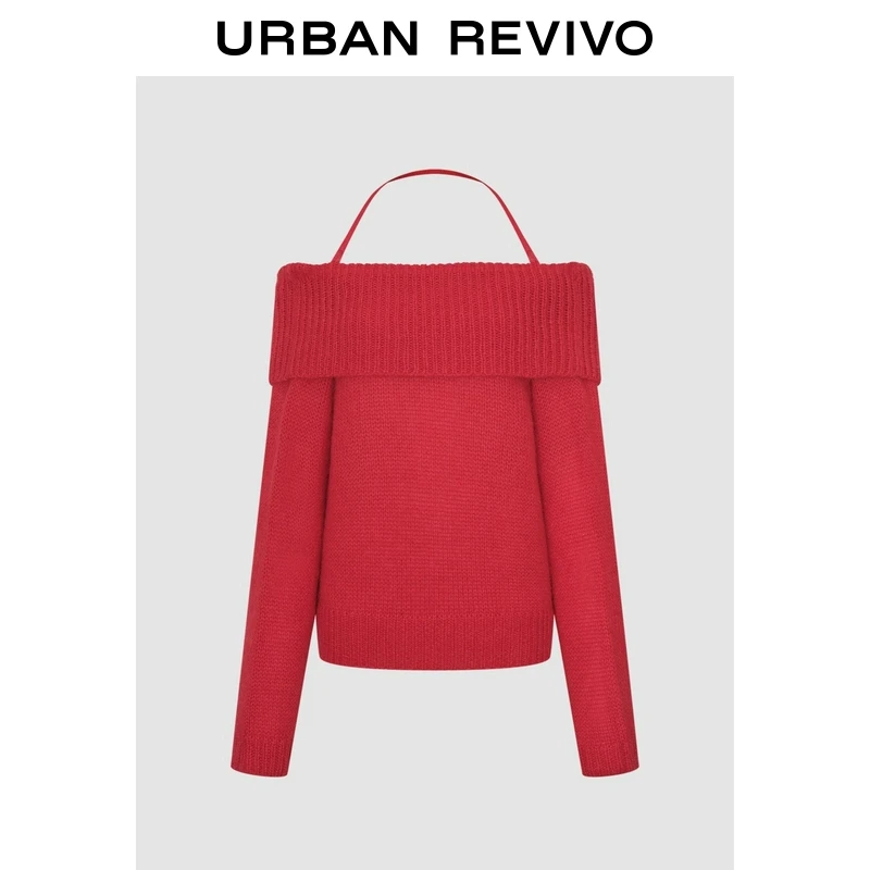 UR2025秋季新款女装魅力氛围感露肩挂脖长袖针织衫UWG950079