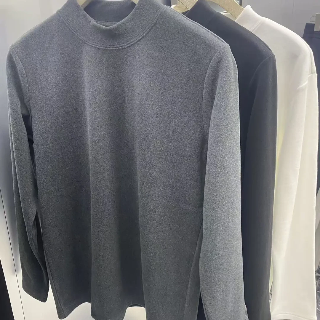 秋冬潮流半高领保暖男士打底长袖T恤扣号拍