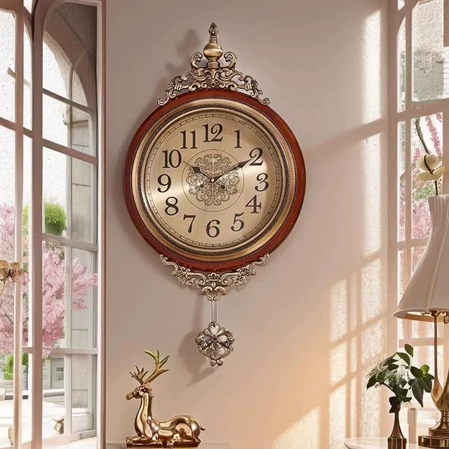 欧式复古挂钟创意客厅实木摇摆钟表美式金属时钟家用现代简约大气