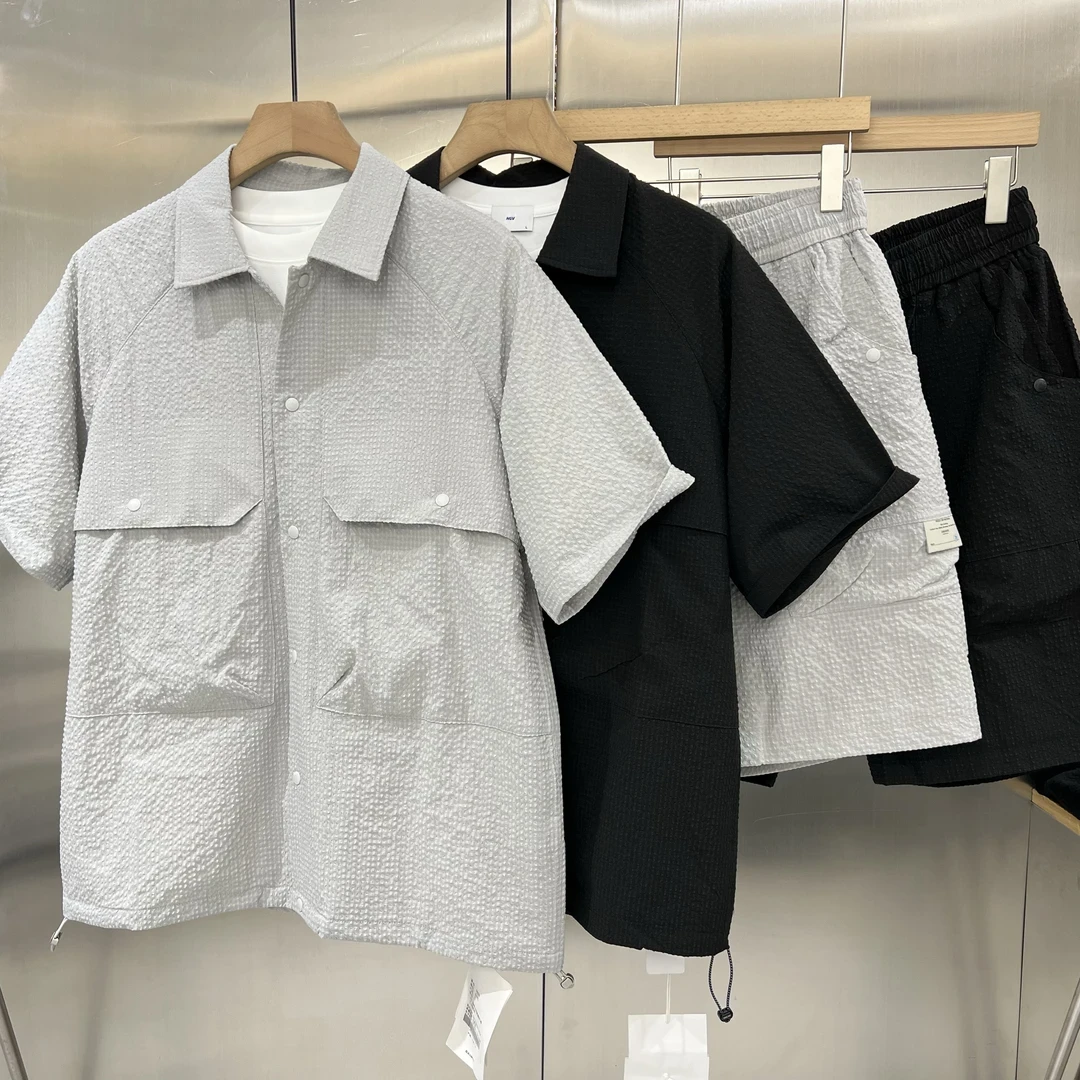 夏季男士户外多口袋工装短袖衬衫短裤套装美式痞帅潮流简约百搭17