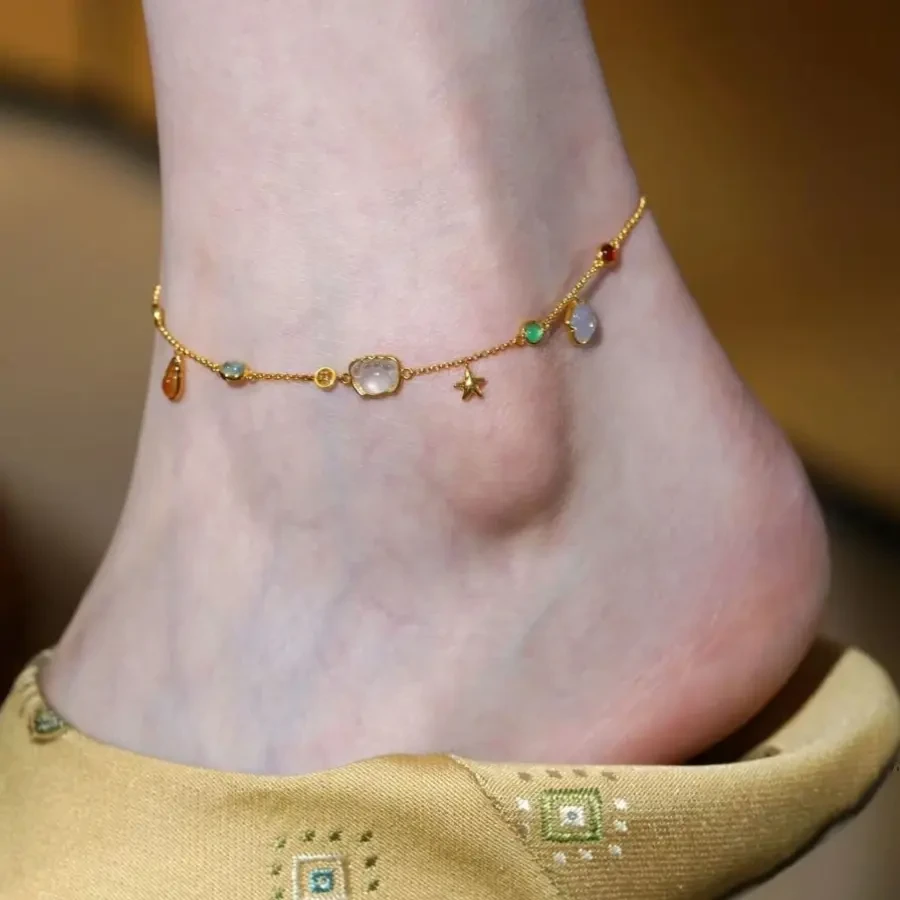 铜合金脚链 螃蟹海星脚链网红脚串法式温柔气质花朵仙女ins风百搭