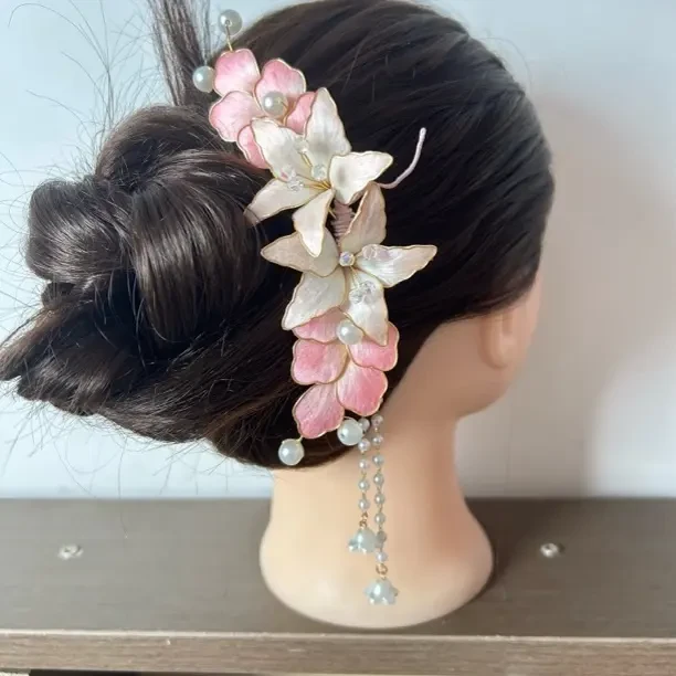 边夹古风女发夹非遗绒花超仙琉璃流苏新中式汉服旗袍日常穿搭