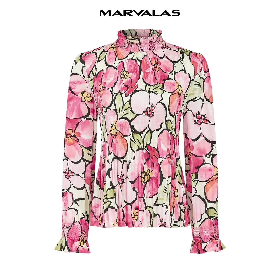 【曼德诗】气质时尚套装春装新款撞色肌理印花两件套M314308064