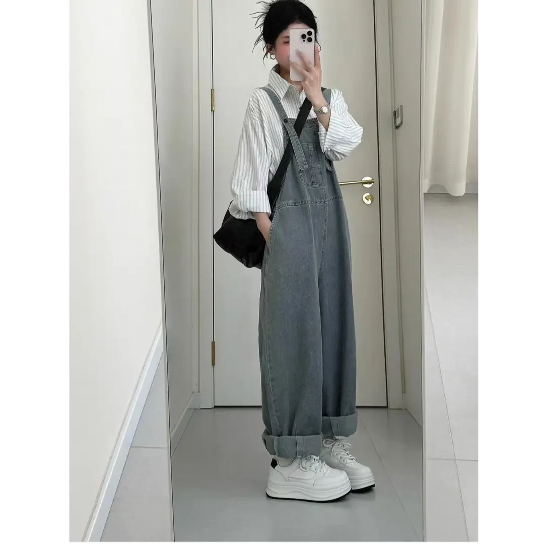 2025春季新款超好看小个子宽松bf慵懒风高腰显瘦牛仔背带裤套装女