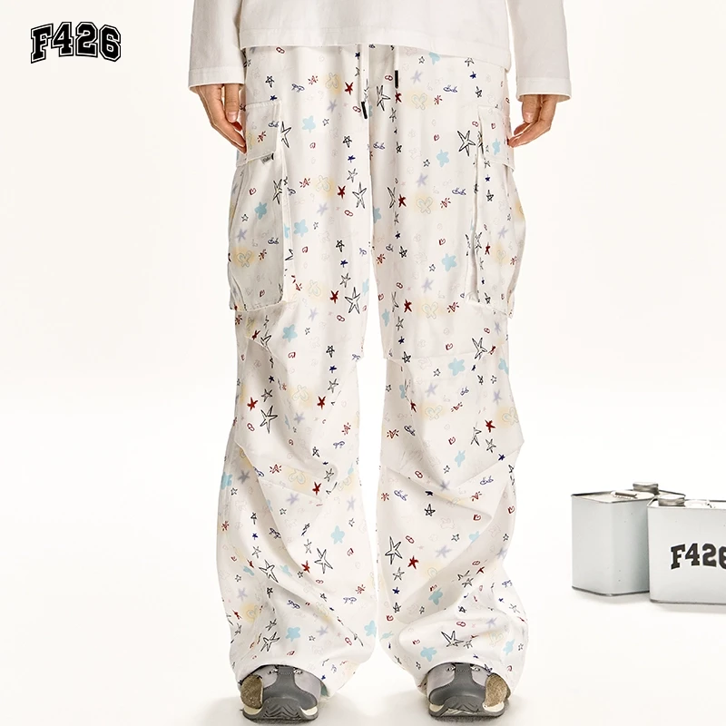 F426国潮牌秋季美式复古彩色涂鸦工装长裤嘻哈潮流时尚休闲裤6386