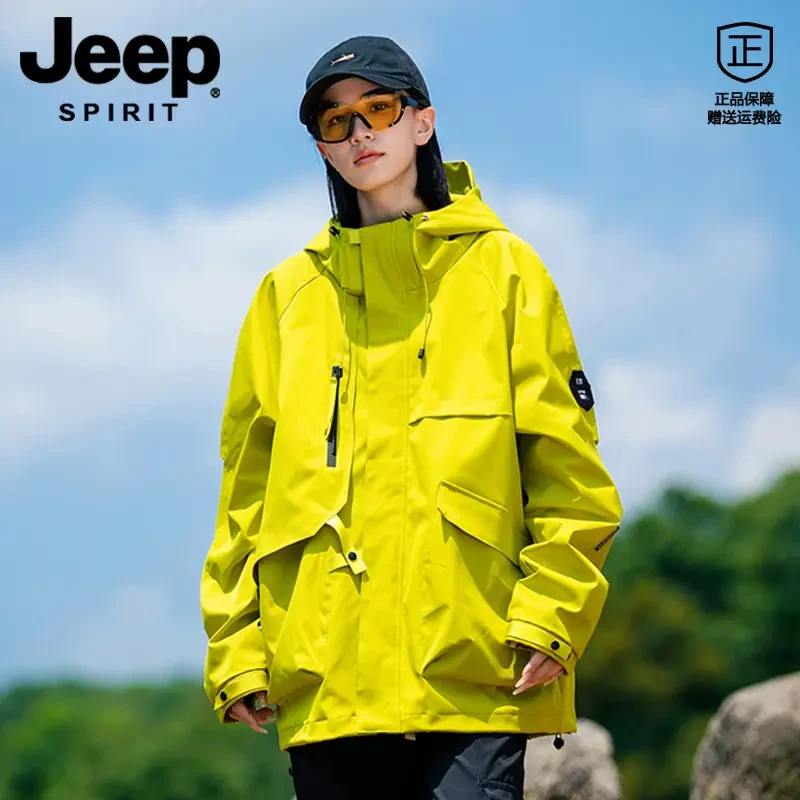 JEEP SPIRIT吉普春季新款户外工装冲锋衣男防风外套进藏登山服女