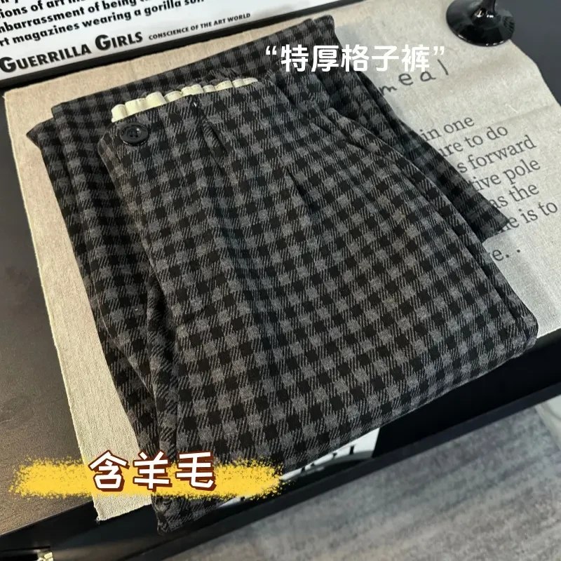 【原版/加厚设计羊毛呢格子裤】冬季新品百搭神裤羊毛昵黑灰格子裤