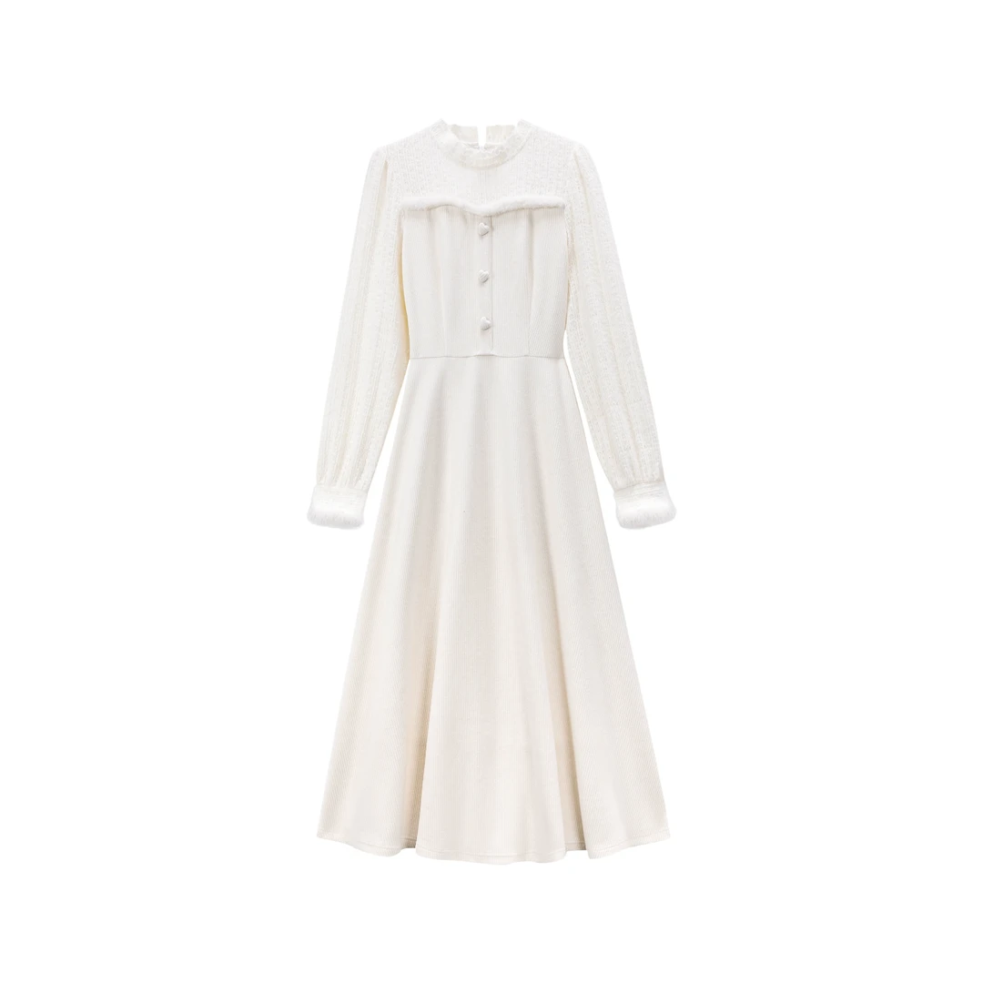 鹿向南「花隐无事」法式气质连衣裙2024秋冬新款显瘦裙子DYL661571