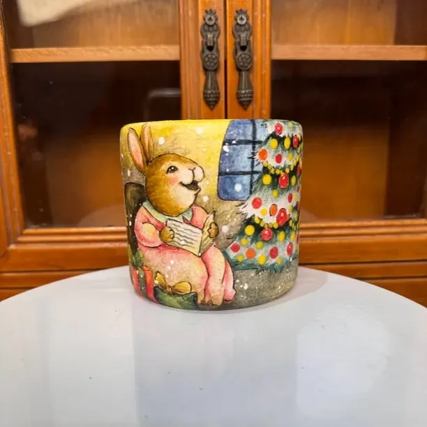 透气多肉植物手工釉烧手绘陶瓷花盆口径6.5外高8