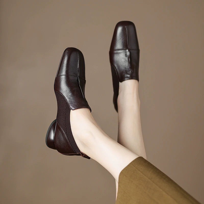 3cm 单鞋女2025春秋季新款圆头粗跟及踝小皮鞋法式复古小众女鞋子